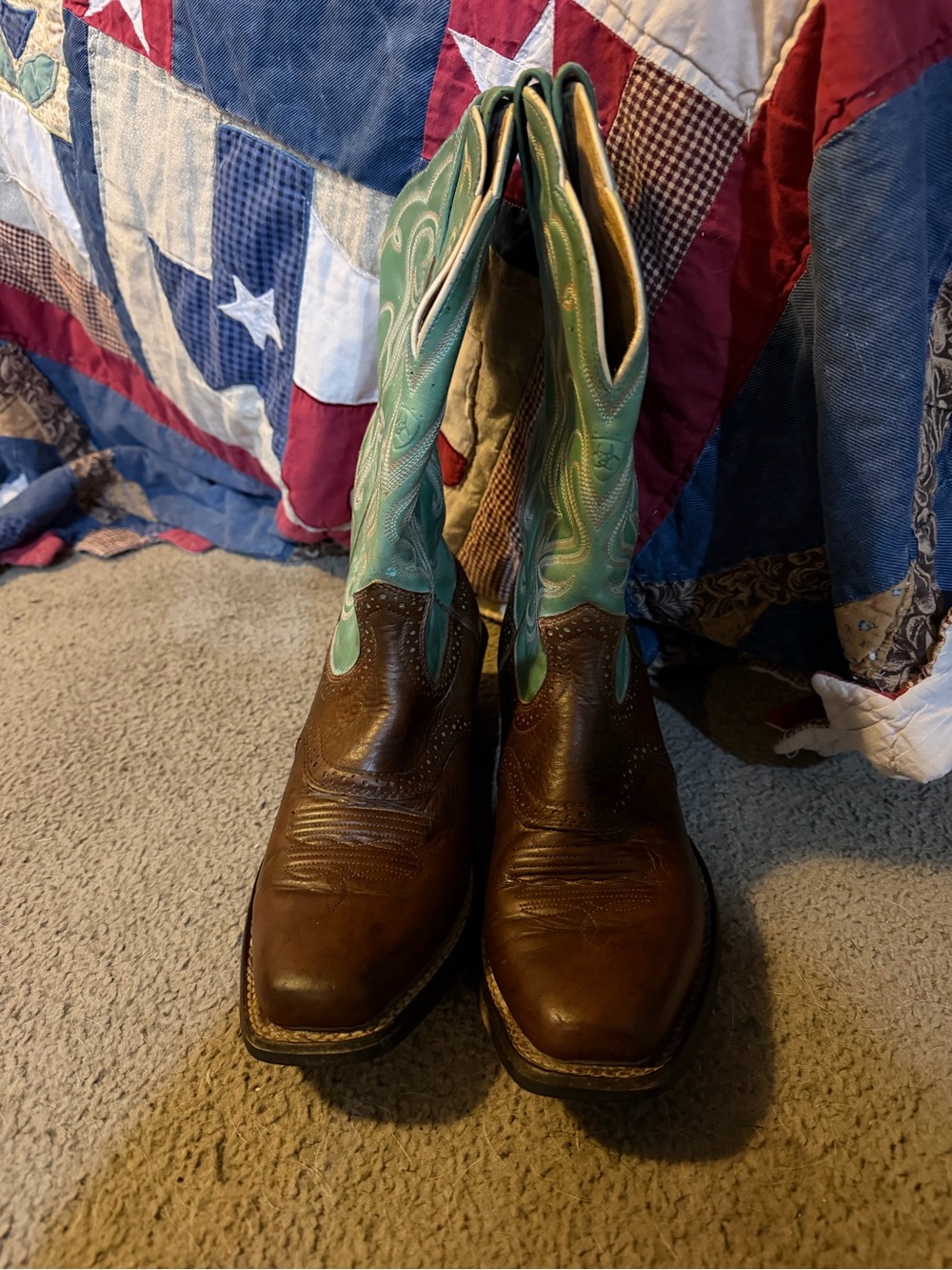 Ariat Brown Foot with Turquoise Shaft Western Heeled Boots